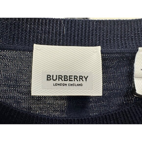 Burberry Women’s Bempton Wool Elbow Check Patches Crewneck Pullover Jumper Navy - Picture 4 of 9
